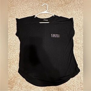 LIKES= 10%+ OFF Black T-Shirt with 'Faith' Pocket